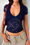 V-Neck Short Sleeve Lace Top *Multiple Color Options*