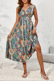 Smocked Printed Sleeveless Midi Dress