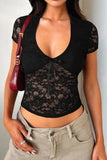 V-Neck Short Sleeve Lace Top *Multiple Color Options*