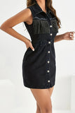 Fringe Detail Button-Front Mini Dress