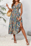 Smocked Printed Sleeveless Midi Dress