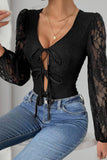 Tied Lace Long Sleeve Bodysuit