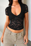 V-Neck Short Sleeve Lace Top *Multiple Color Options*