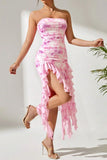 Tie-Dye Strapless Ruffle Hem Dress