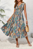 Smocked Printed Sleeveless Midi Dress