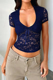 V-Neck Short Sleeve Lace Top *Multiple Color Options*
