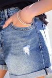 Distressed Denim Rolled Cuff Shorts