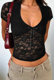 V-Neck Short Sleeve Lace Top *Multiple Color Options*