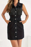 Fringe Detail Button-Front Mini Dress