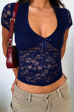 V-Neck Short Sleeve Lace Top *Multiple Color Options*