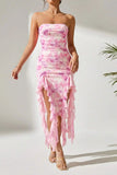 Tie-Dye Strapless Ruffle Hem Dress