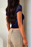 V-Neck Short Sleeve Lace Top *Multiple Color Options*