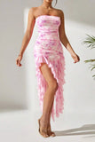 Tie-Dye Strapless Ruffle Hem Dress