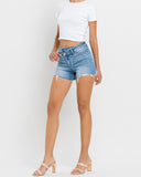 Vervet High Rise Distressed Criss Cross Shorts