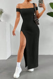 Off-Shoulder High Slit Bodycon Maxi Dress