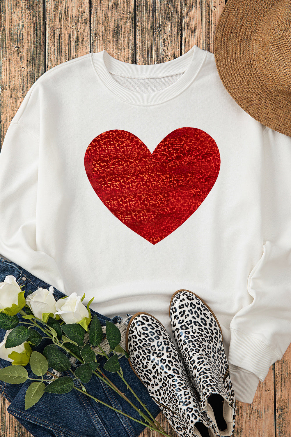 Valentine’s Day Heart Round Neck Long Sleeve Sweatshirt