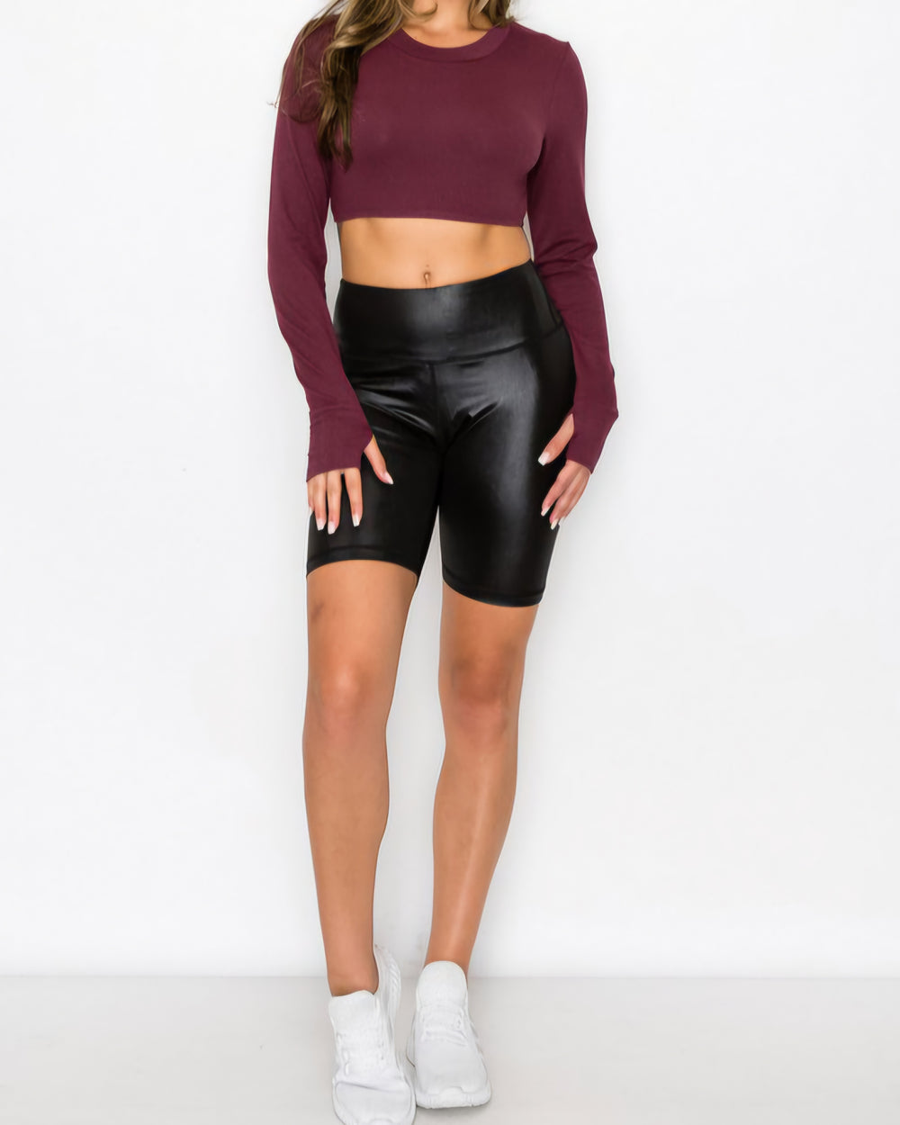 Tummy Control Faux Leather Biker Shorts