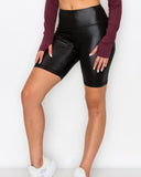 Tummy Control Faux Leather Biker Shorts