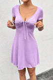 Drawstring Short Sleeve Mini Dress