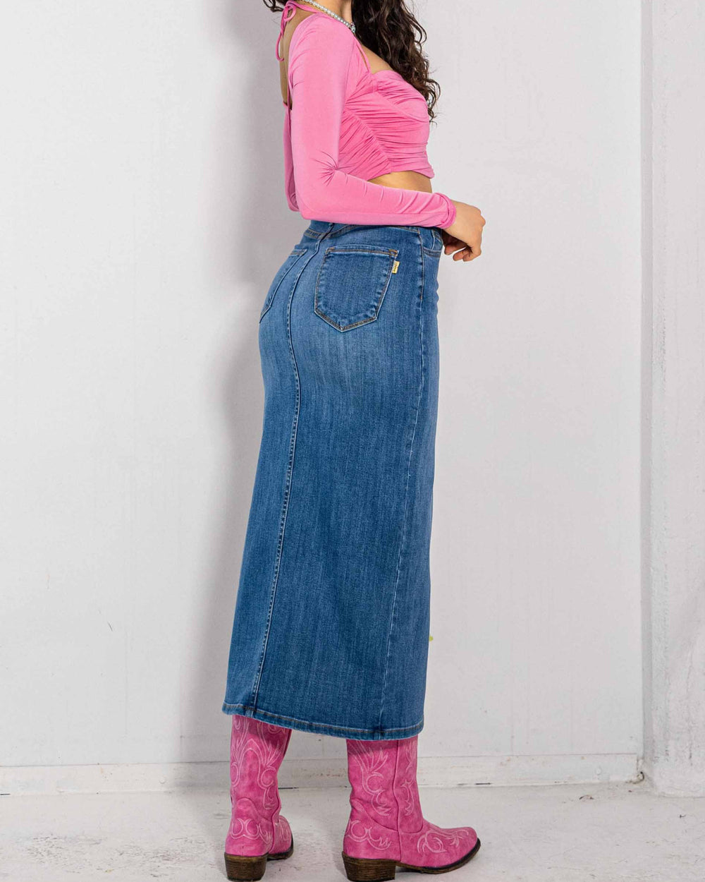 Y2K Front Slit Denim Skirt