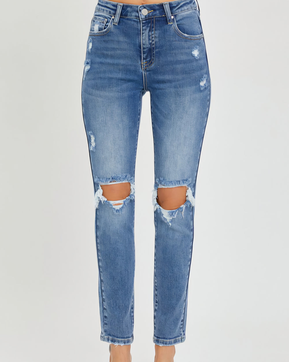 Risen High Rise Distressed Skinny Jeans