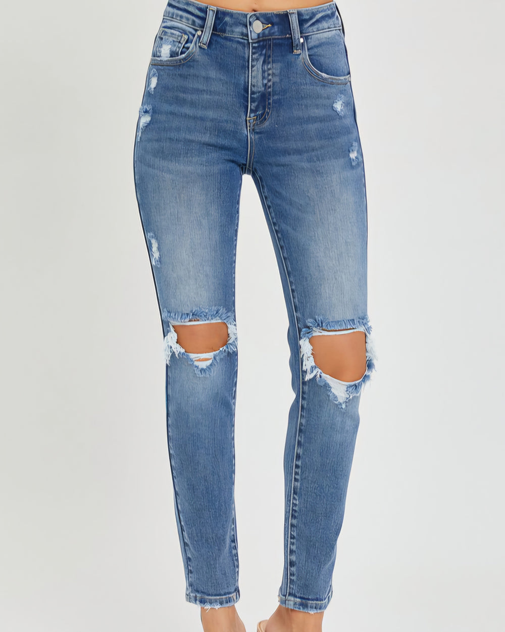 Risen High Rise Distressed Skinny Jeans