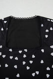 Heart Square Neck Long Sleeve Bodysuit