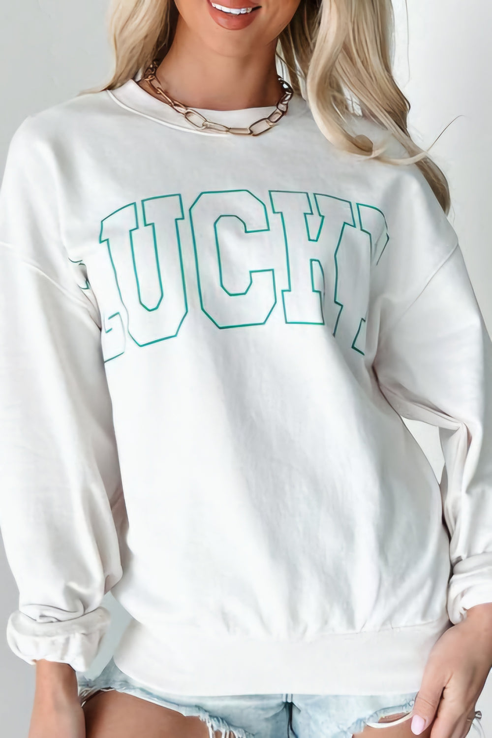 LUCKY Graphic Round Neck Long Sleeve Shirt