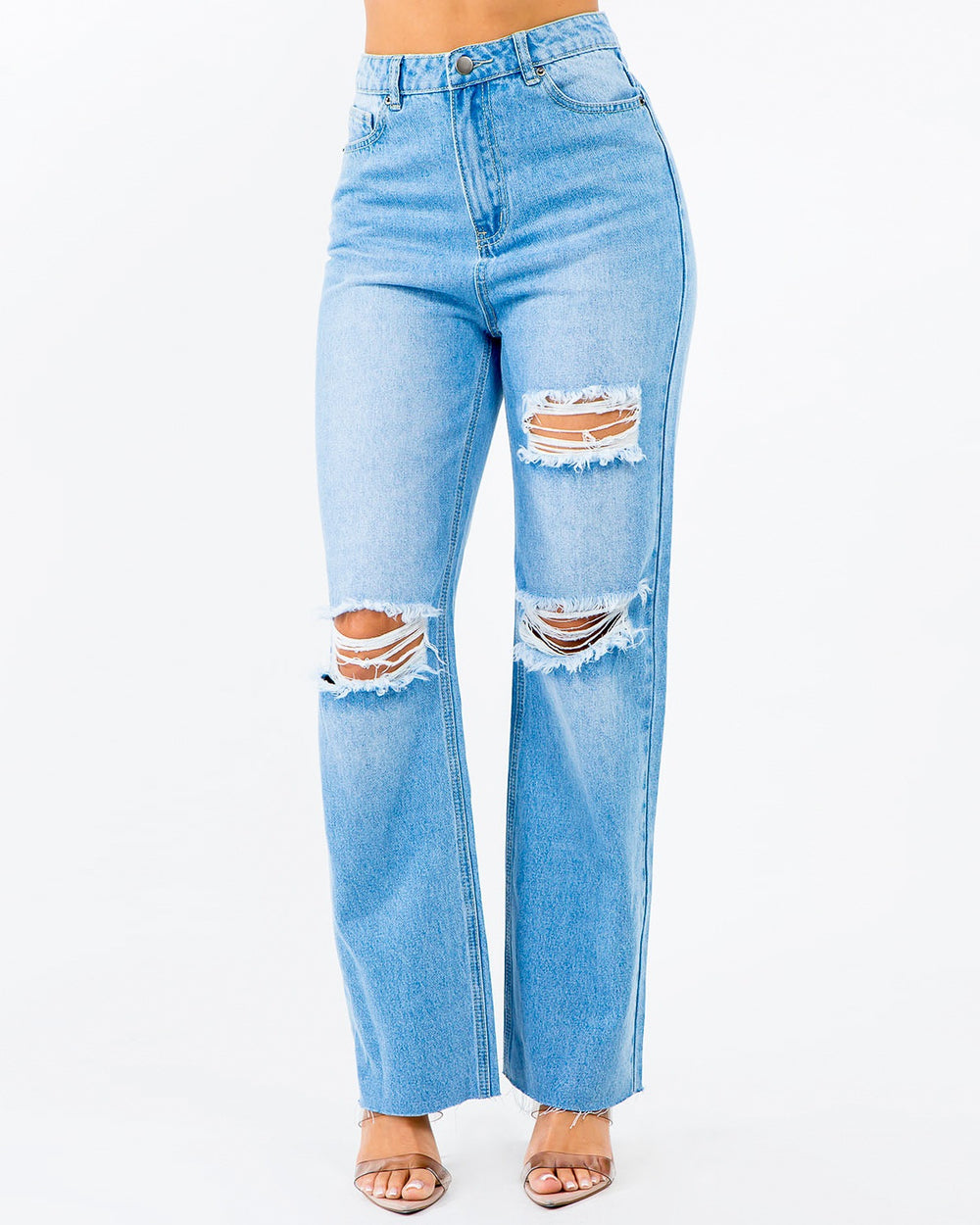 High Waist Distressed Wide Leg Jeans