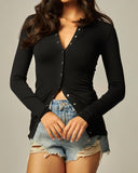 Taylor Ribbed Button Up Top