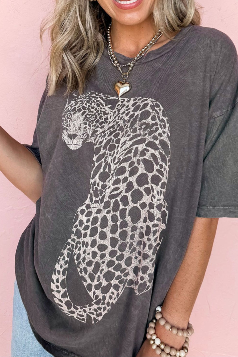 Cheetah Mineral Wash Round Neck Half Sleeve T-Shirt