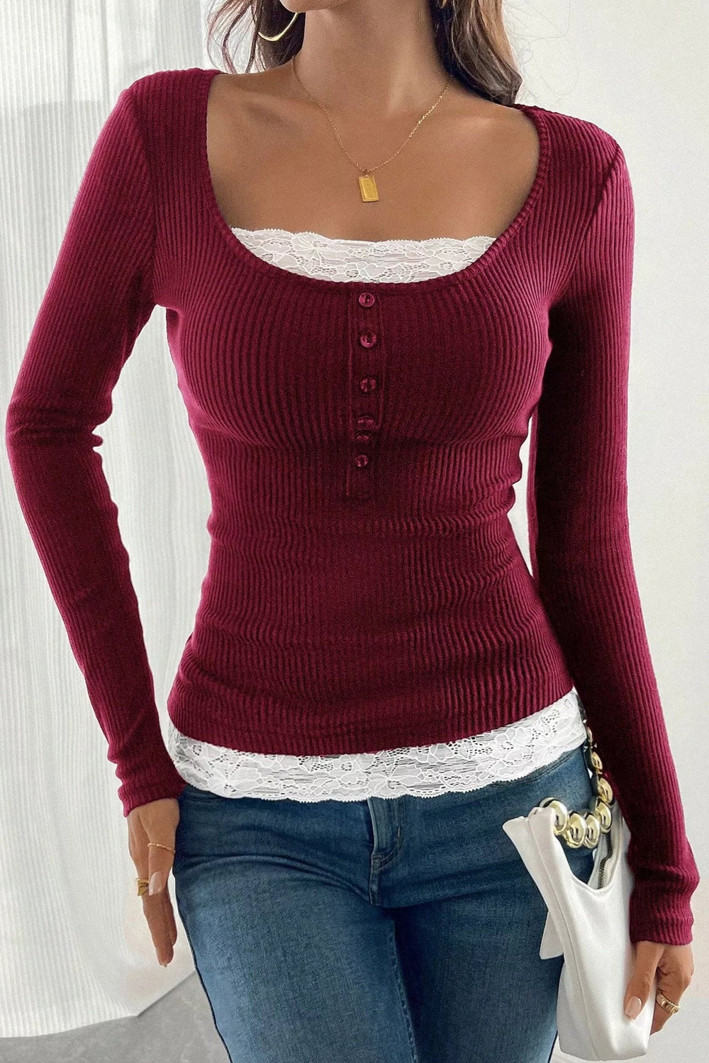 Lace Detail Ribbed Top *Multiple Color Options*