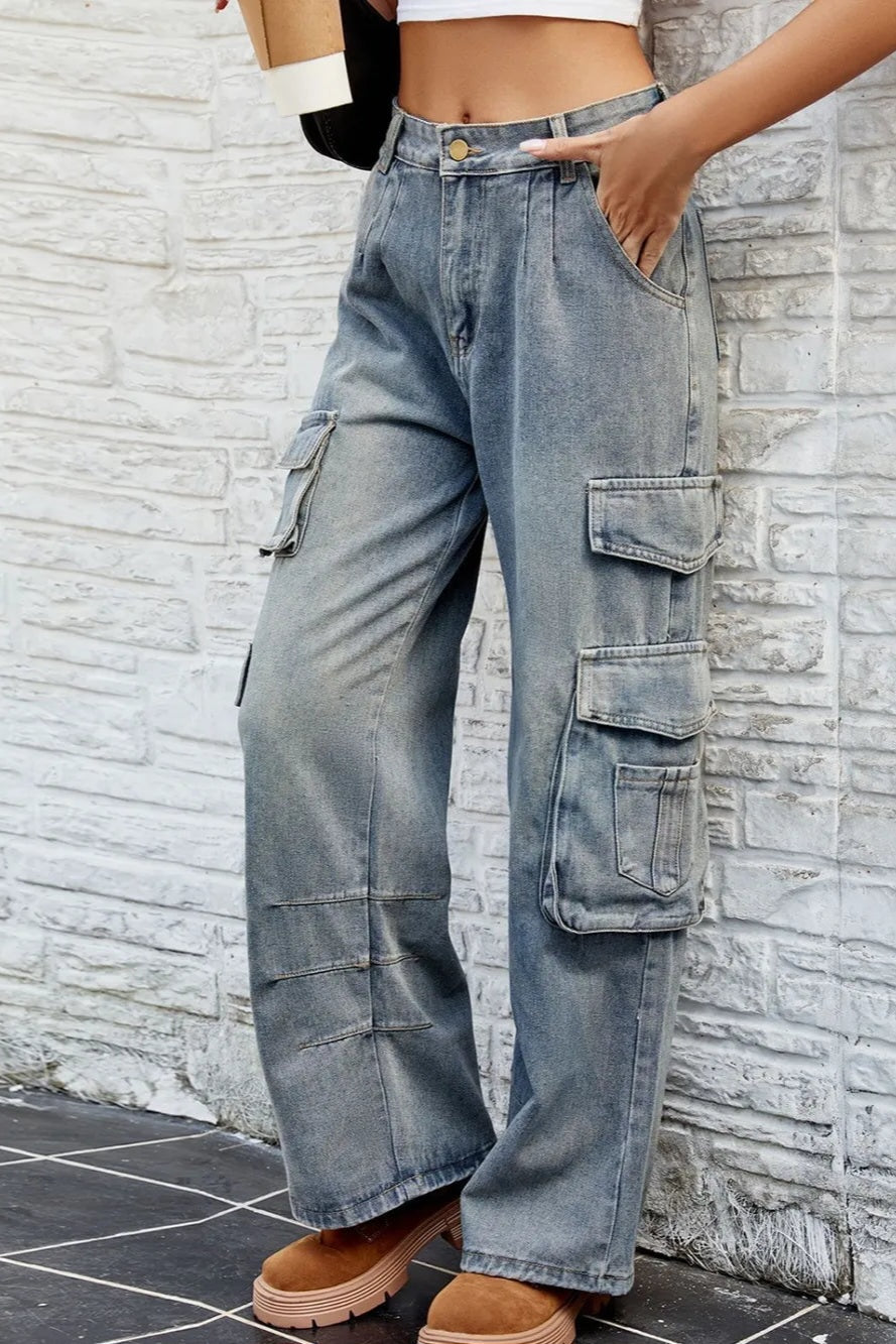 Denim Washed Cargo Style Jeans