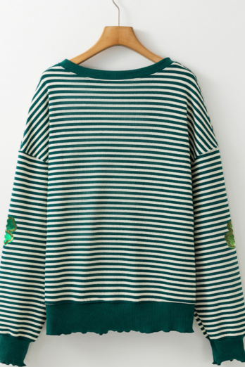 Striped Clover Drop Shoulder Sweatshirt