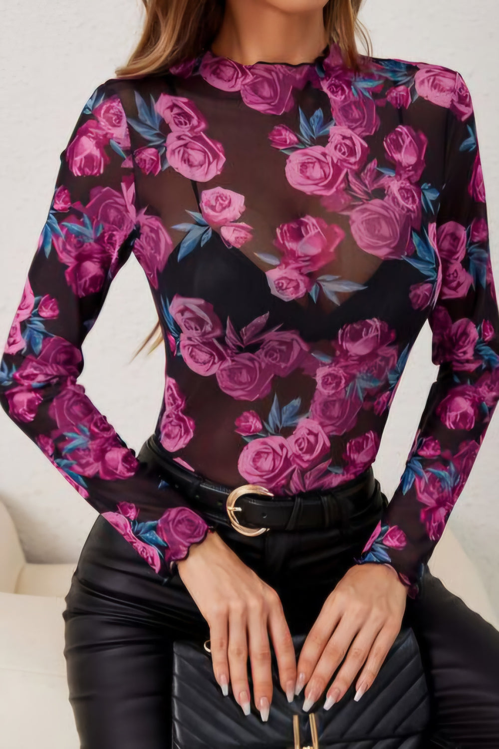 Floral Mock Neck Long Sleeve Top