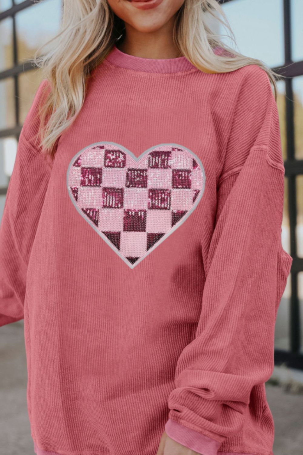 Valentine’s Day Sequin Heart Long Sleeve Sweater