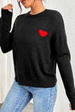 Heart Round Neck Long Sleeve Sweater