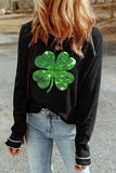 Sequin Clover Contrast Trim Long Sleeve Top