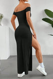 Off-Shoulder High Slit Bodycon Maxi Dress