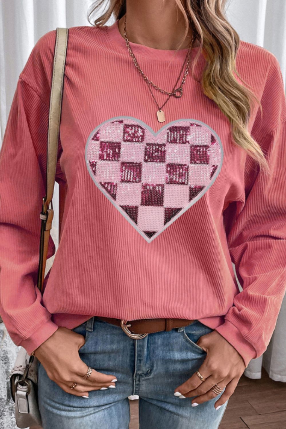 Valentine’s Day Sequin Heart Long Sleeve Sweater