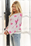 Round Neck Drop Shoulder Heart Sweater