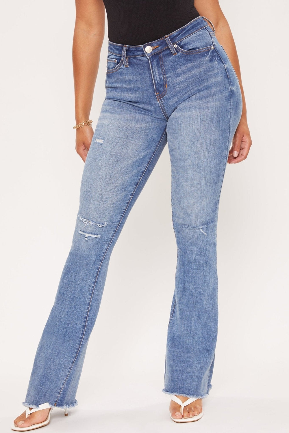 Y.M.I. High Rise Flare Jean with Frayed Hem