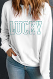 LUCKY Graphic Round Neck Long Sleeve Shirt