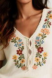 Embroidered Floral V-Neck Sweater