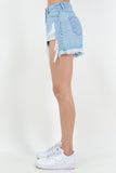 High Waist Fringed Hem Denim Shorts