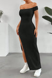 Off-Shoulder High Slit Bodycon Maxi Dress