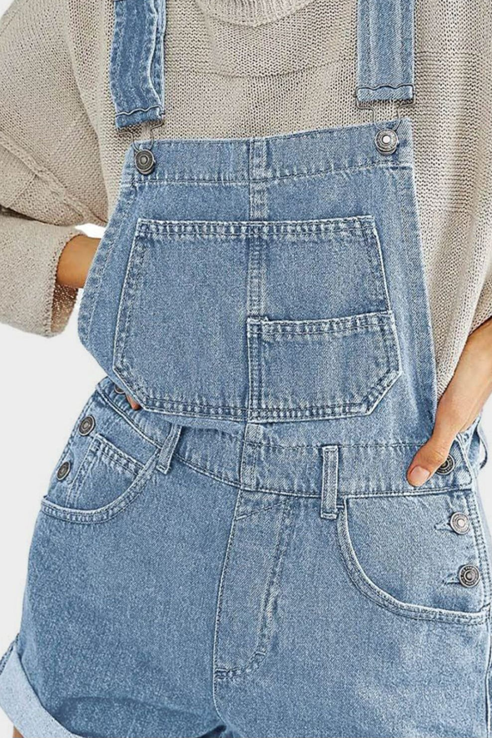 Wide Strap Light Wash Denim Overalls