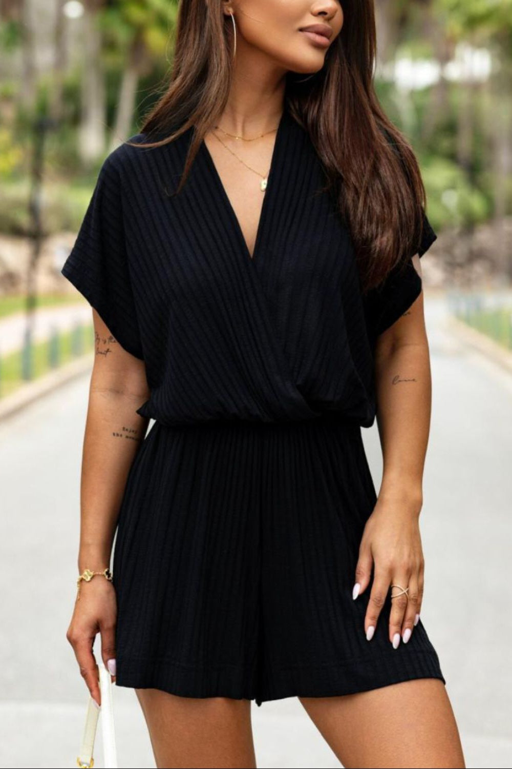 Short Sleeve Surplice Romper *Multiple Color Options*