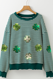 Striped Clover Drop Shoulder Sweatshirt