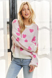 Round Neck Drop Shoulder Heart Sweater